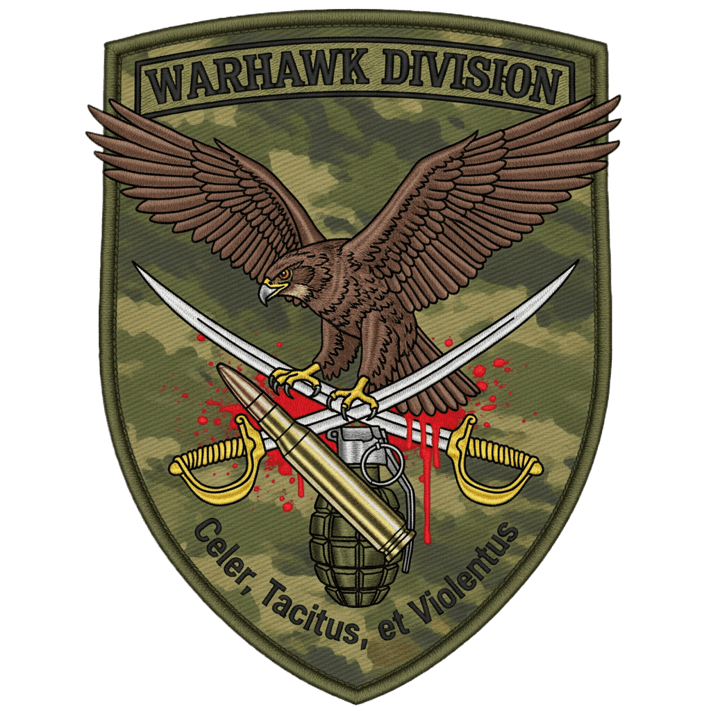 Eagle, grenade, and round, bloodied